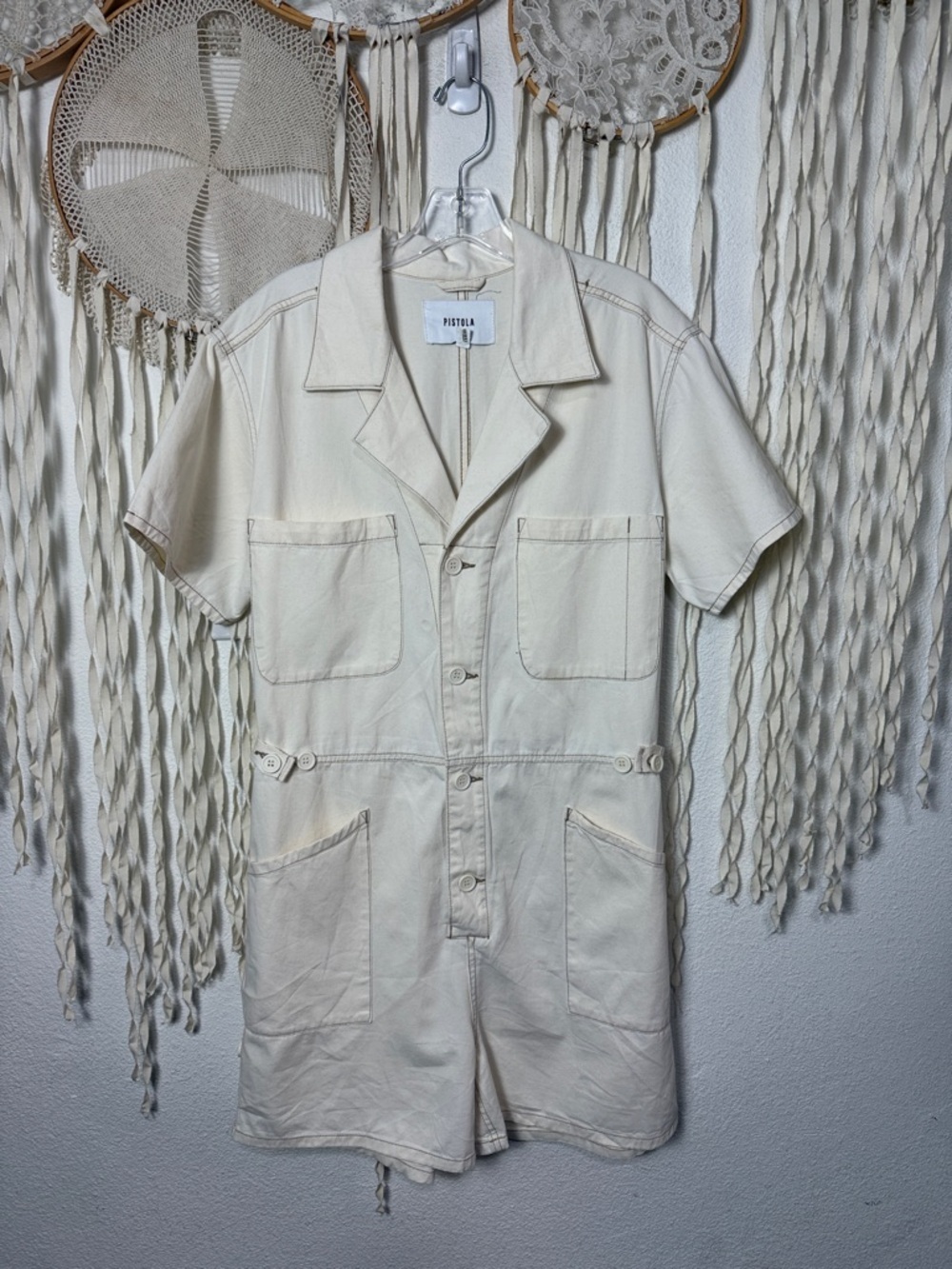 Pistola Parker Short Sleeve Field Suit Romper in Ecru Size Large NWOT - Picture 2 of 14
